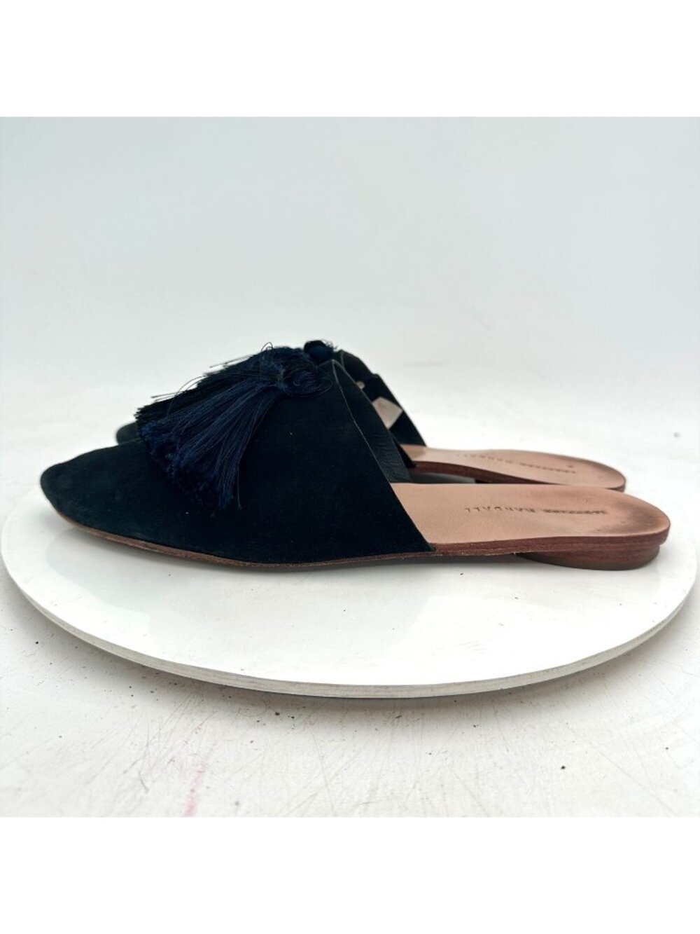 Loeffler Randall Women 11B Navy Suede Tassel Pointed-Toe Slide Flats